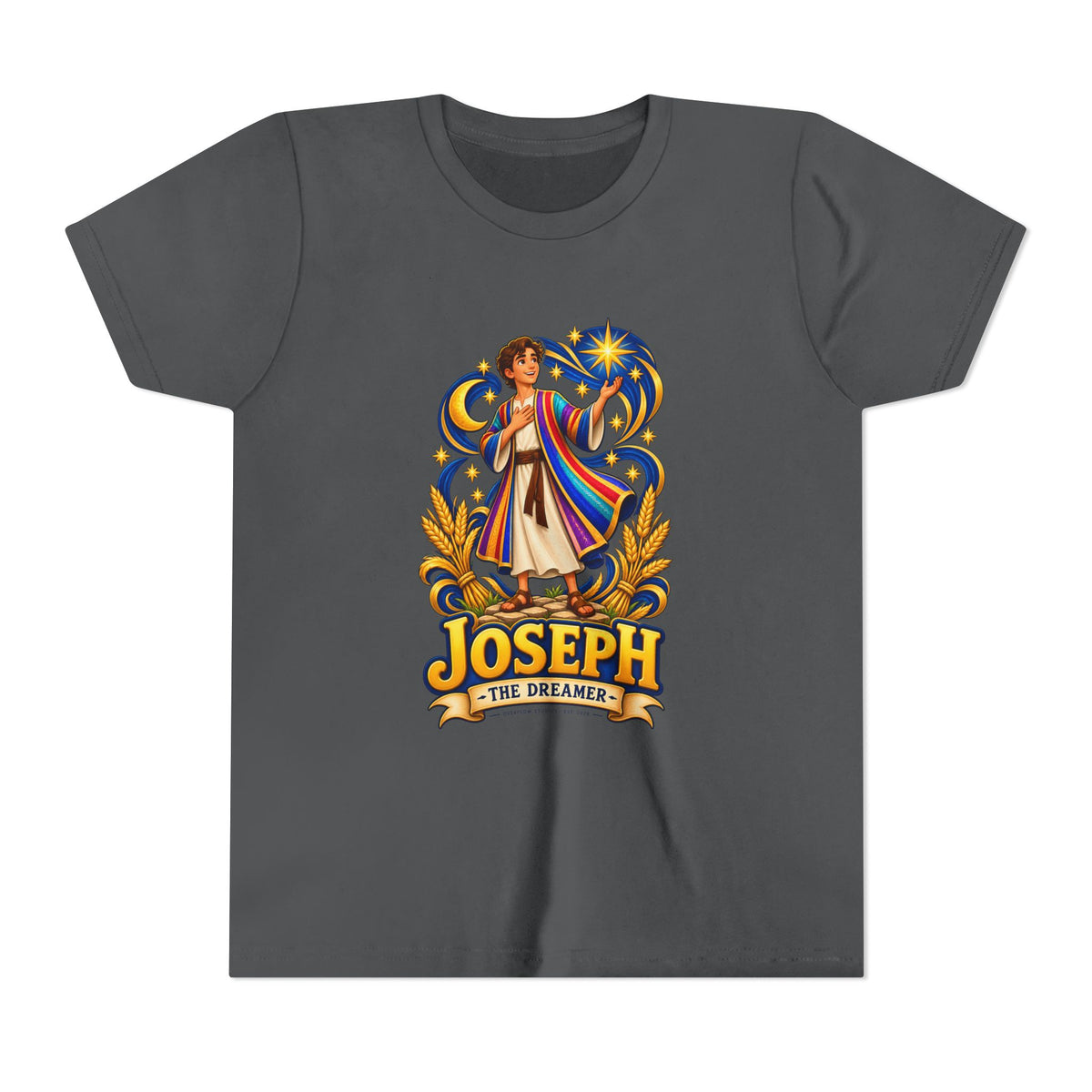 Joseph the Dreamer Youth T‑Shirt — Colorful Biblical Coat Design