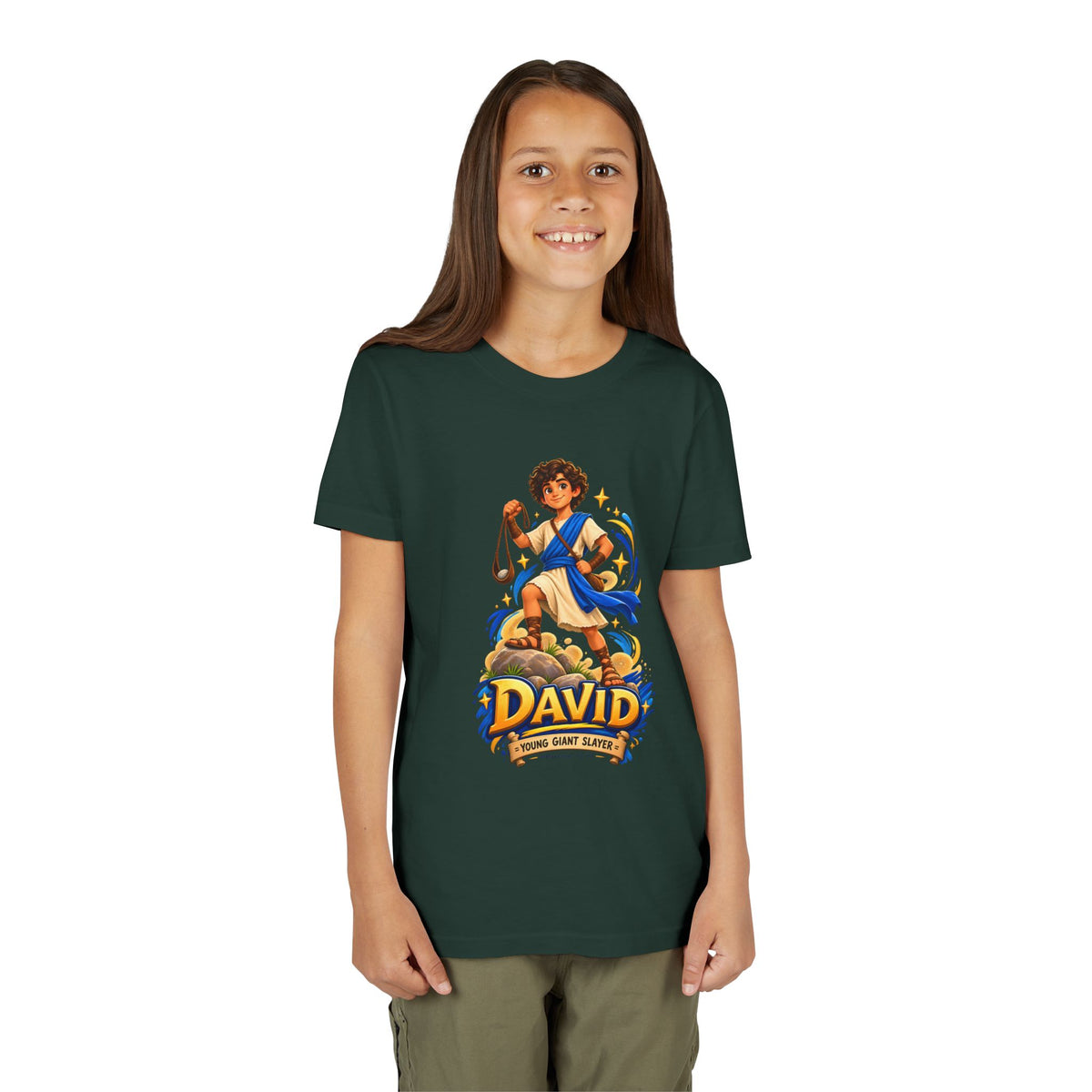 Youth Tee — “David” Biblical Kids Shirt (Courageous Little Hero)