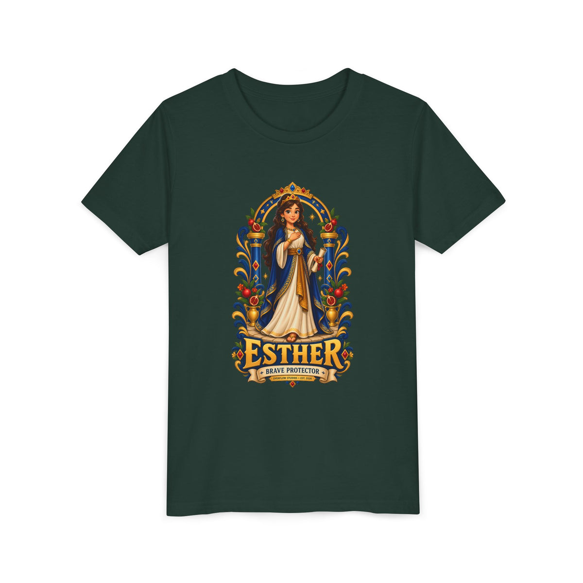 Youth Tee — "Esther" Illustrated Biblical Princess Graphic Shirt
