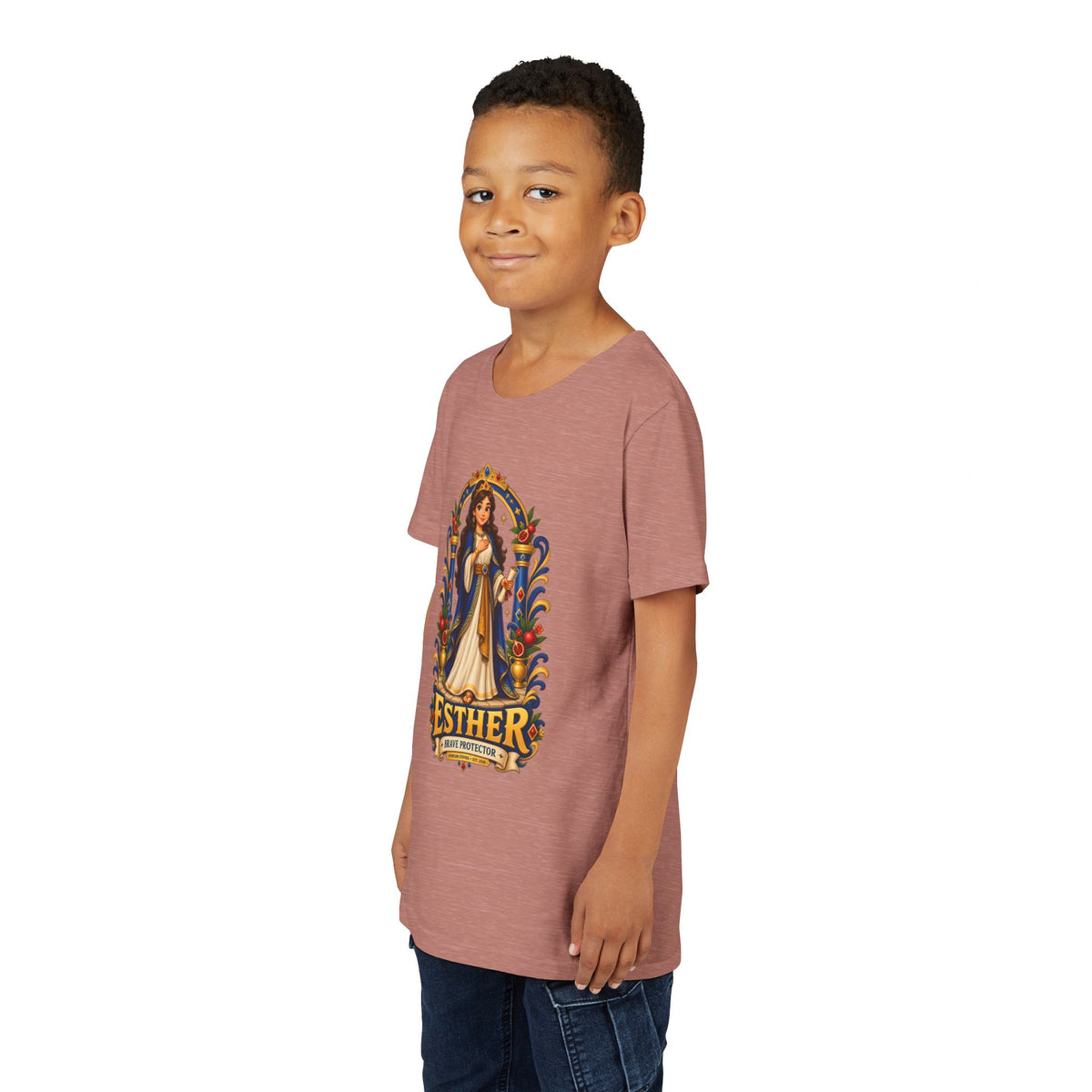 Youth Tee — "Esther" Illustrated Biblical Princess Graphic Shirt