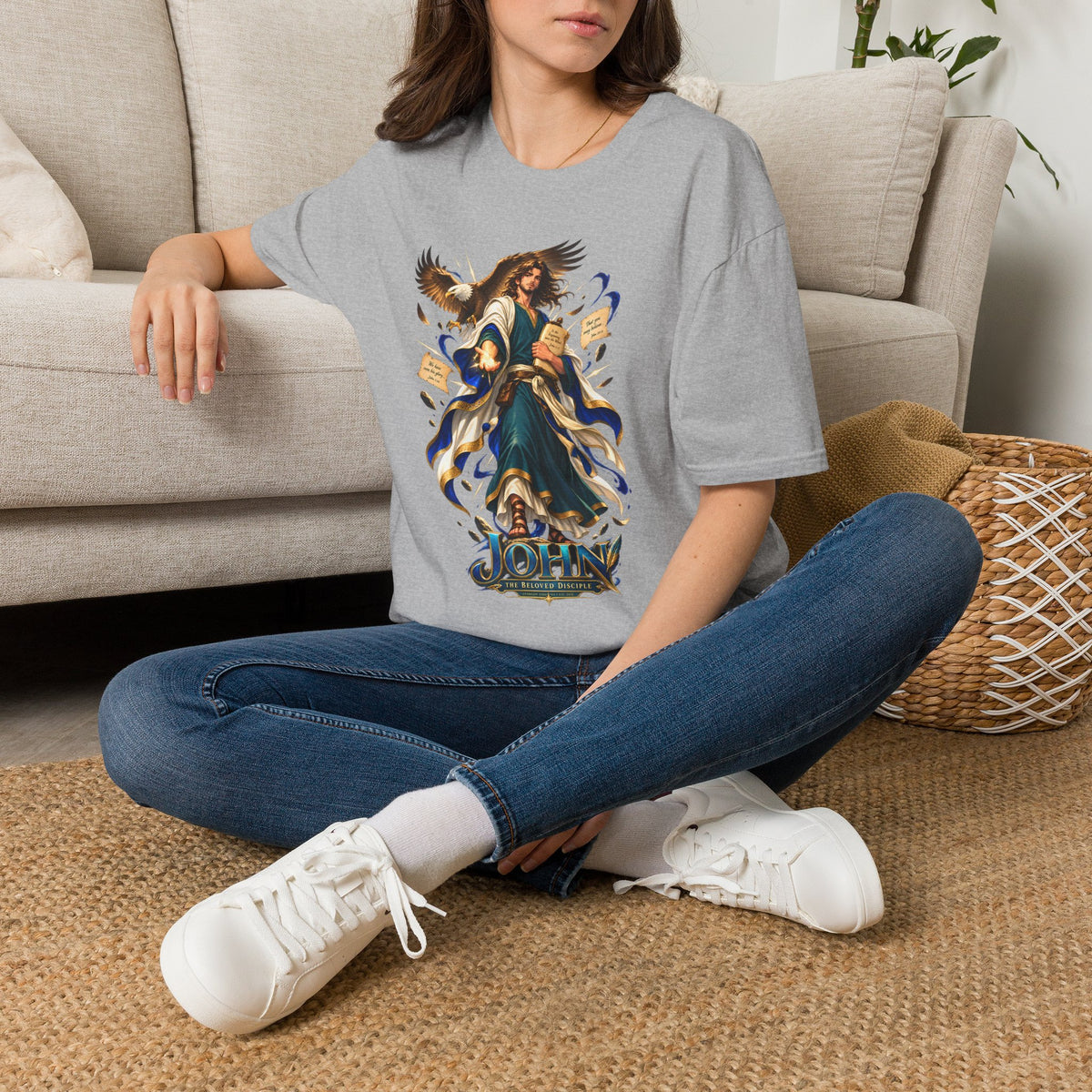 John T-Shirt — Inspirational Archangel Design with Eagle & Scrolls