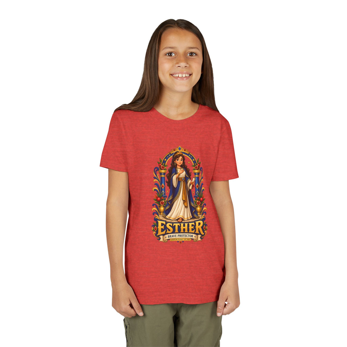 Youth Tee — "Esther" Illustrated Biblical Princess Graphic Shirt