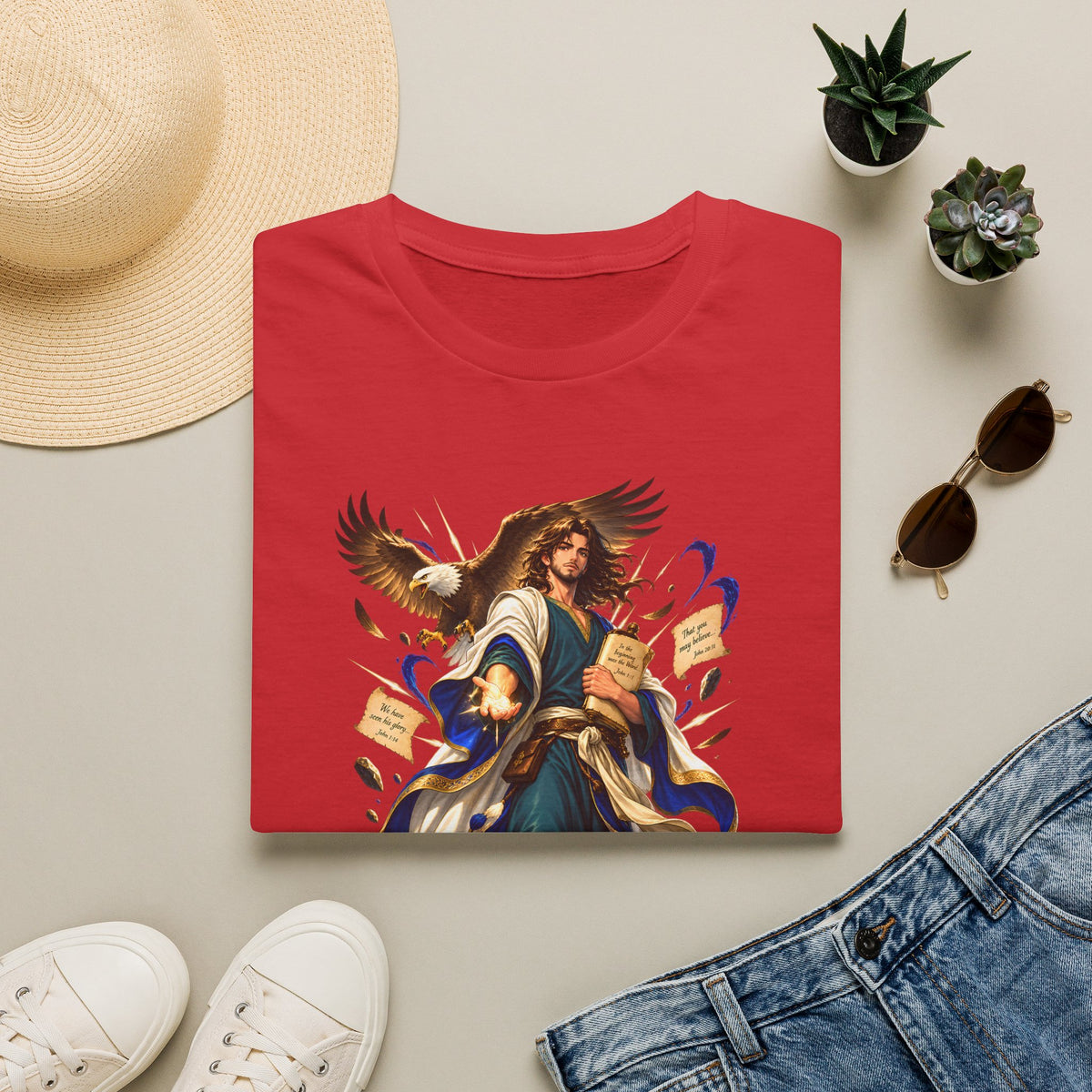 John T-Shirt — Inspirational Archangel Design with Eagle & Scrolls