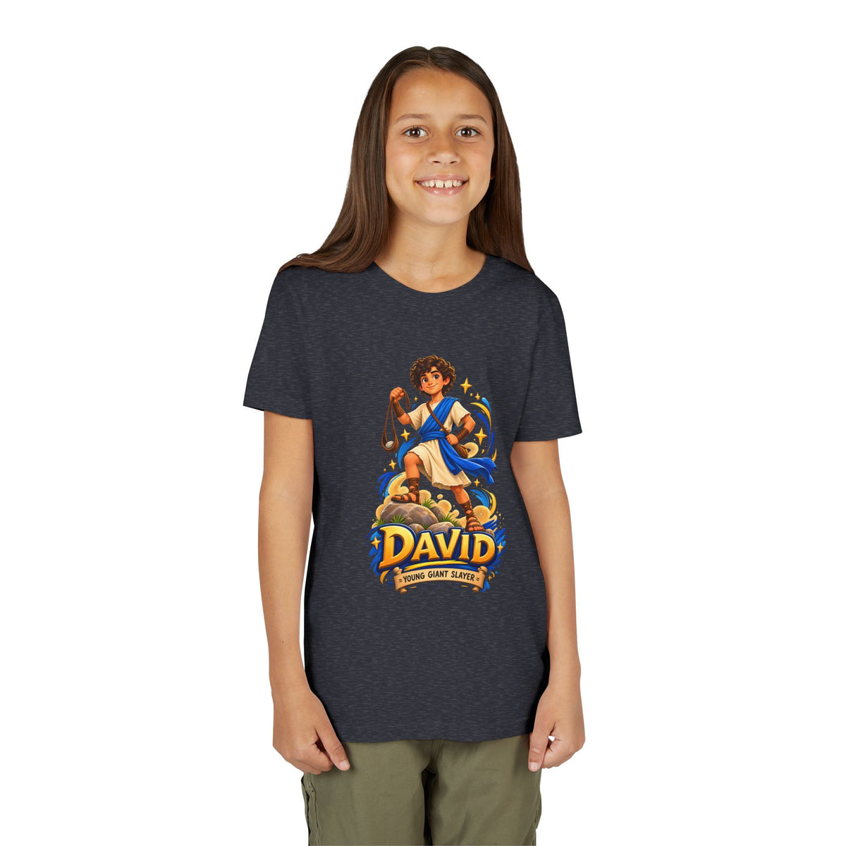 Youth Tee — “David” Biblical Kids Shirt (Courageous Little Hero)
