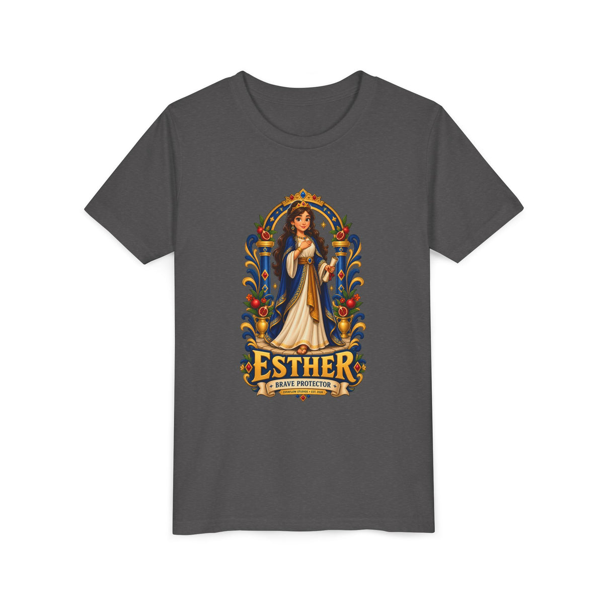 Youth Tee — "Esther" Illustrated Biblical Princess Graphic Shirt