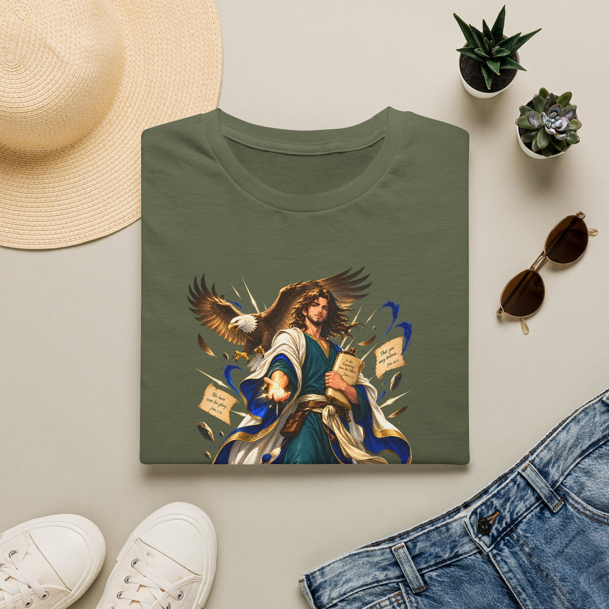 John T-Shirt — Inspirational Archangel Design with Eagle & Scrolls