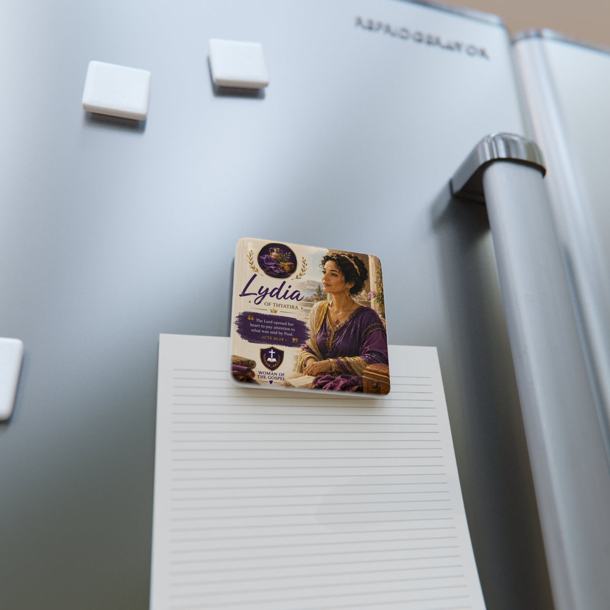 Lydia of Thyatira Porcelain Square Magnet — Christian Inspirational Biblical Woman of the Gospel Keepsake