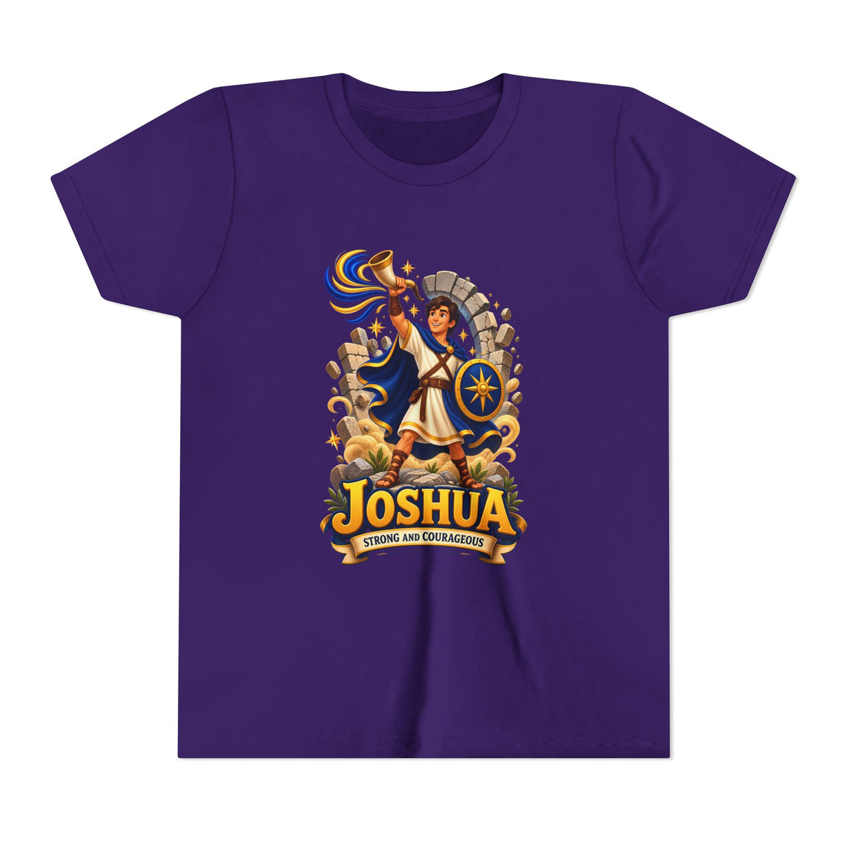 Joshua Kids T‑Shirt — ‘Strong and Courageous’ Biblical Warrior Youth Tee