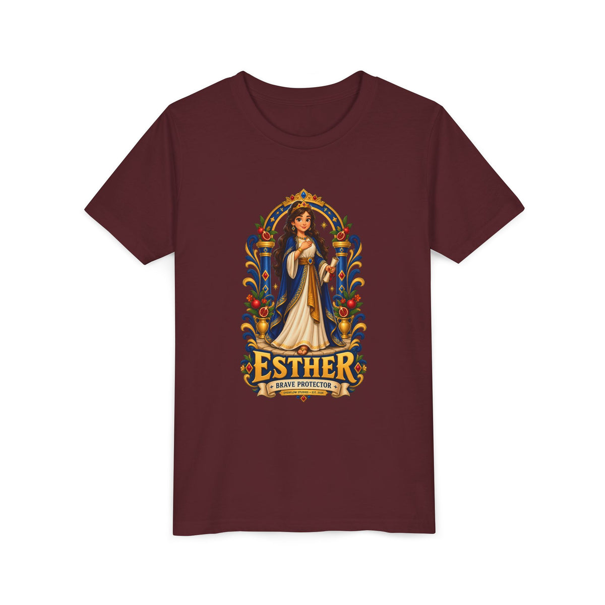 Youth Tee — "Esther" Illustrated Biblical Princess Graphic Shirt