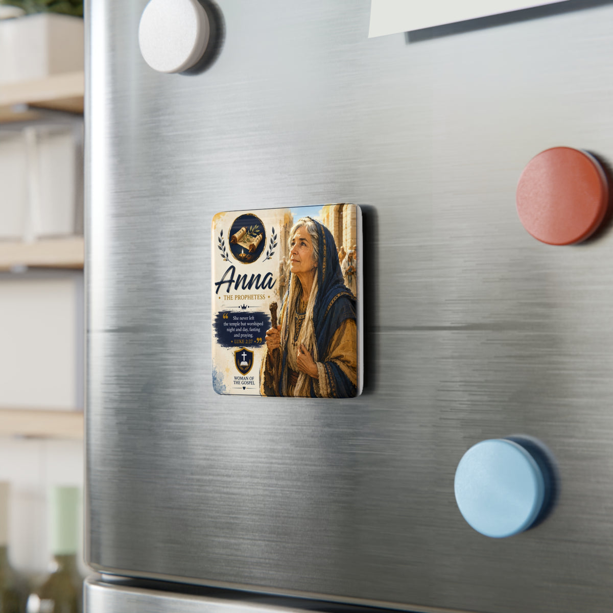 Anna the Prophetess Porcelain Square Magnet – Biblical Woman of the Gospel Keepsake