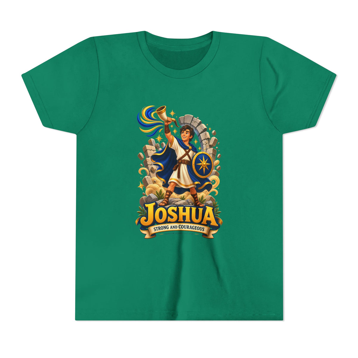 Joshua Kids T‑Shirt — ‘Strong and Courageous’ Biblical Warrior Youth Tee