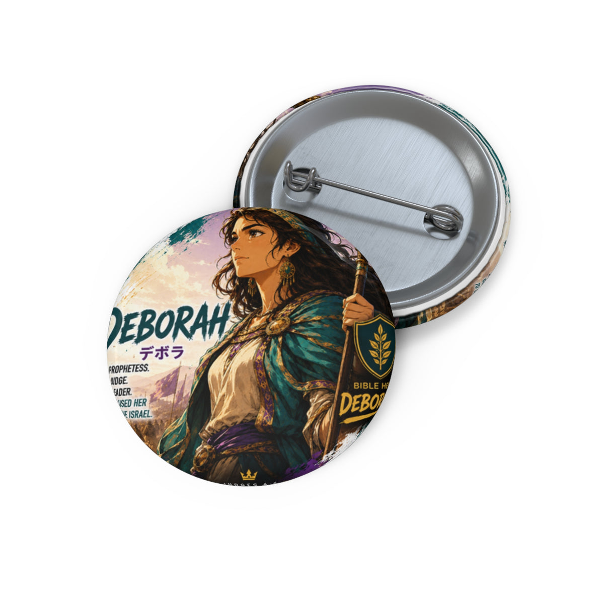 Deborah Illustrated Pin Button — Biblical Heroine Enamel-Style Badge