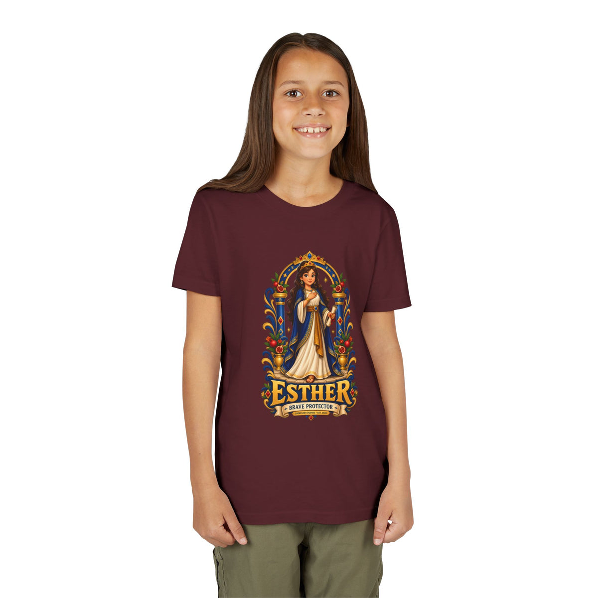 Youth Tee — "Esther" Illustrated Biblical Princess Graphic Shirt