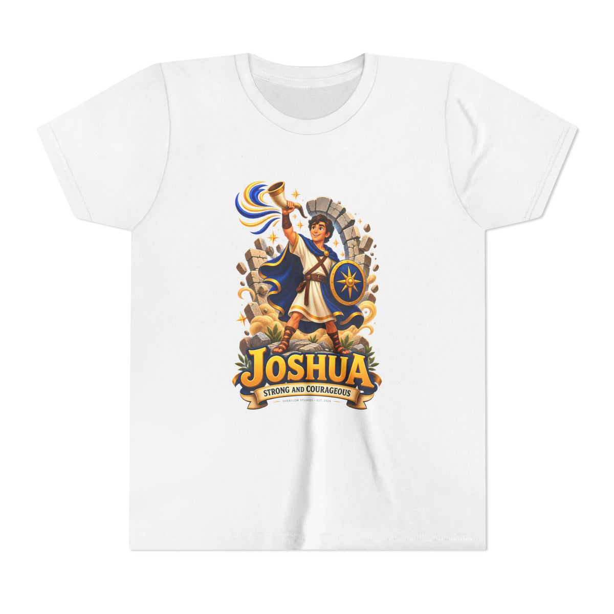 Joshua Kids T‑Shirt — ‘Strong and Courageous’ Biblical Warrior Youth Tee
