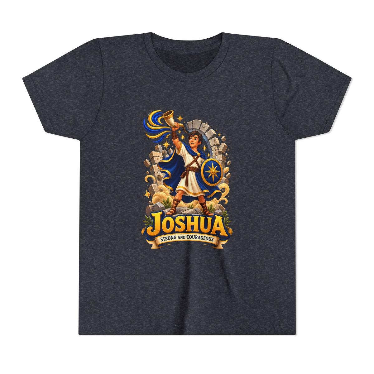 Joshua Kids T‑Shirt — ‘Strong and Courageous’ Biblical Warrior Youth Tee