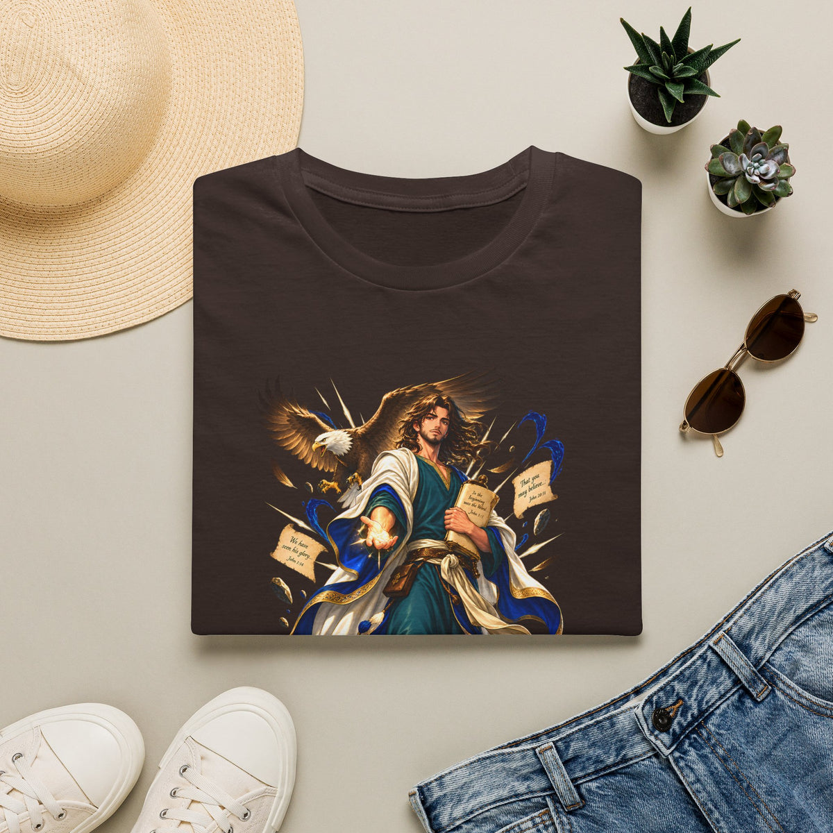 John T-Shirt — Inspirational Archangel Design with Eagle & Scrolls