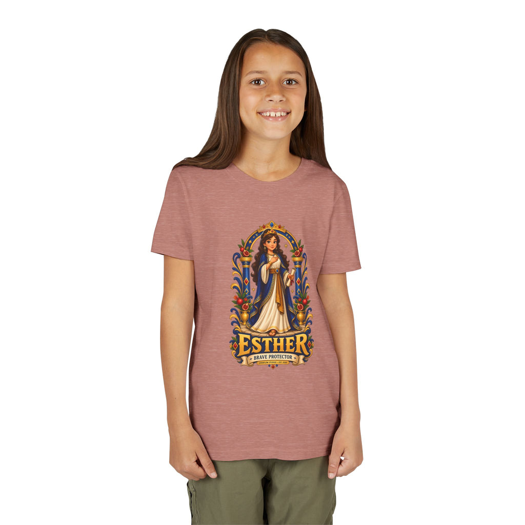 Youth Tee — "Esther" Illustrated Biblical Princess Graphic Shirt
