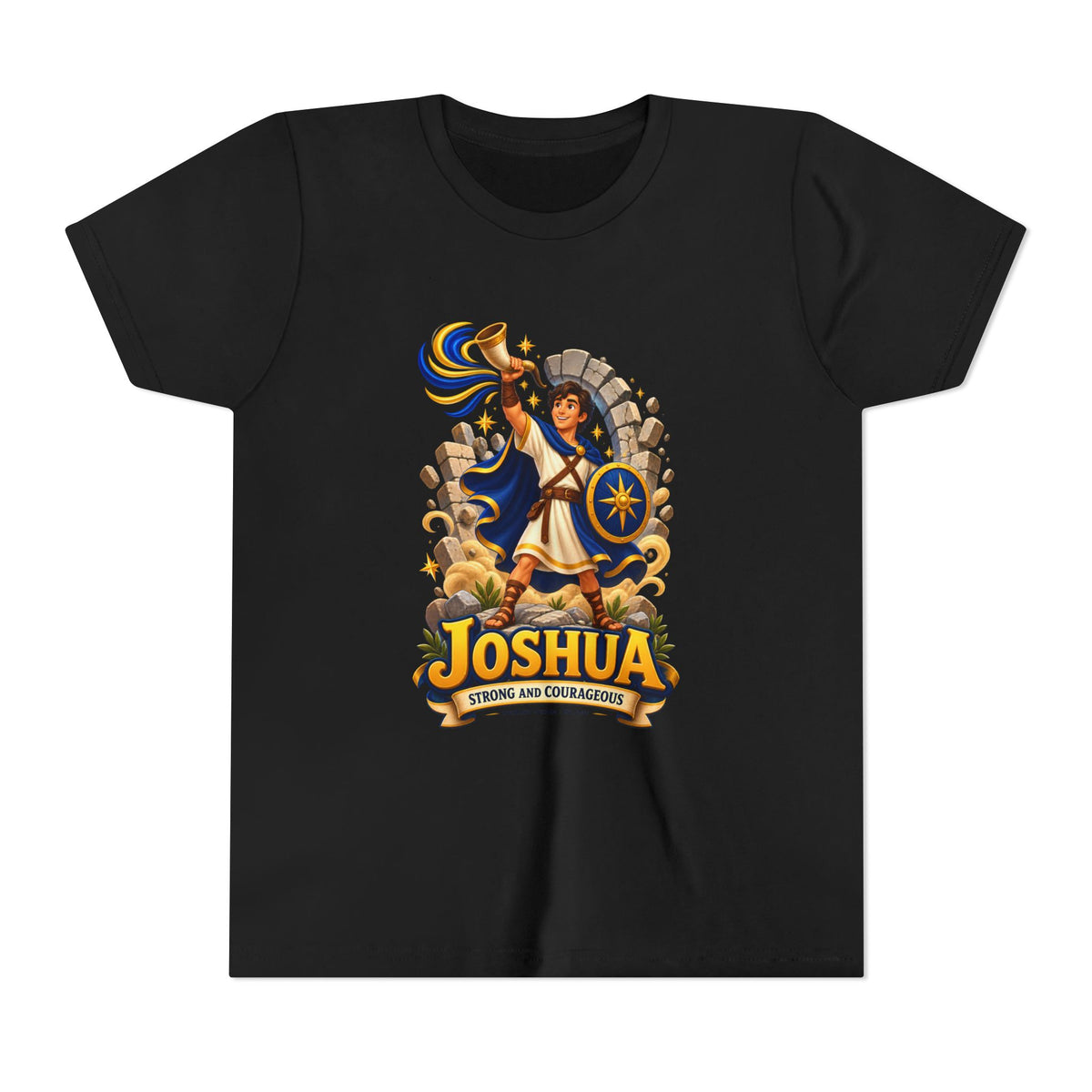 Joshua Kids T‑Shirt — ‘Strong and Courageous’ Biblical Warrior Youth Tee