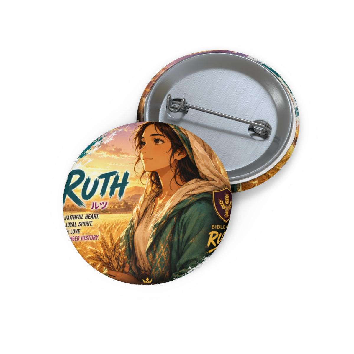 Ruth Illustrated Pin Button — Bible Heroine Faith-Inspired Enamel Badge