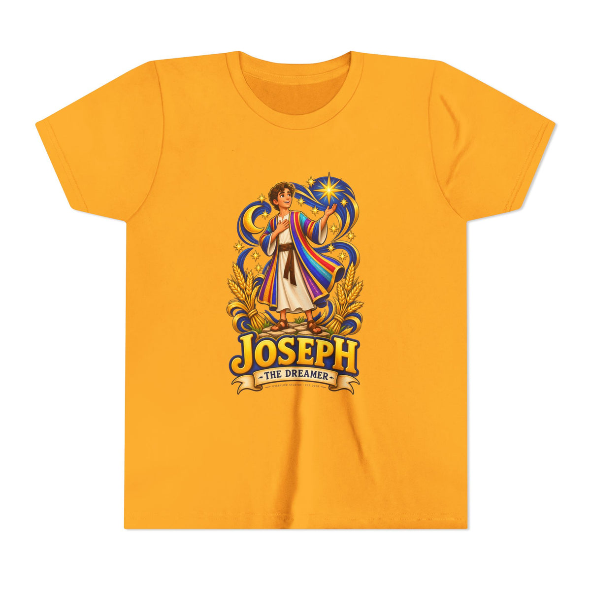 Joseph the Dreamer Youth T‑Shirt — Colorful Biblical Coat Design