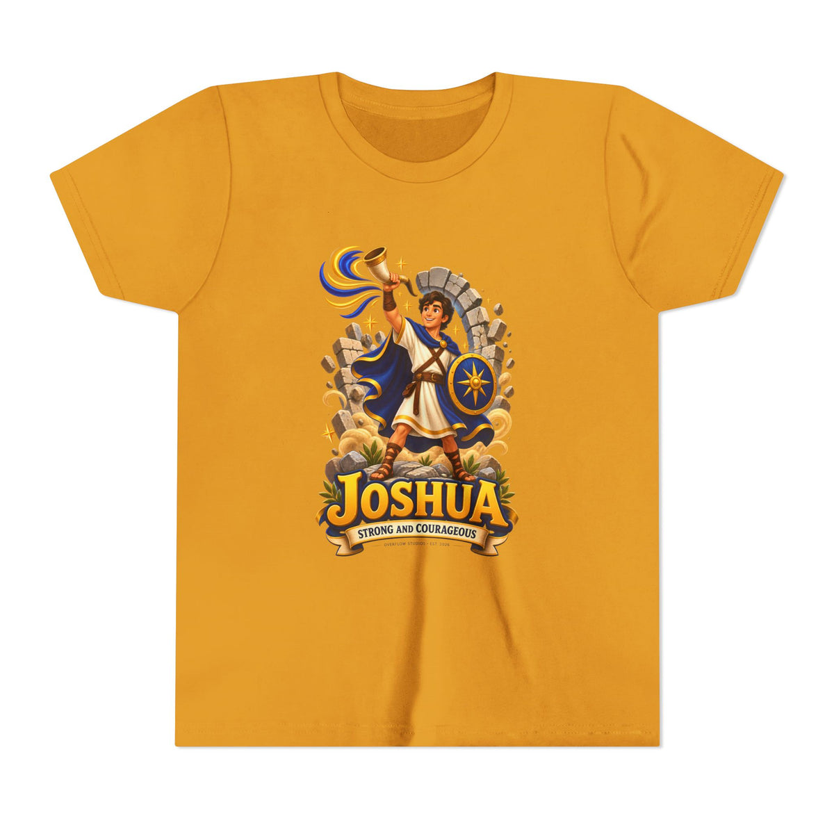 Joshua Kids T‑Shirt — ‘Strong and Courageous’ Biblical Warrior Youth Tee