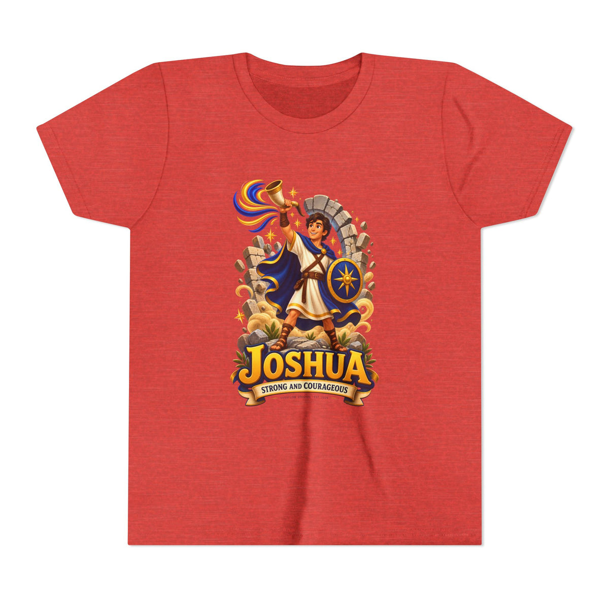 Joshua Kids T‑Shirt — ‘Strong and Courageous’ Biblical Warrior Youth Tee