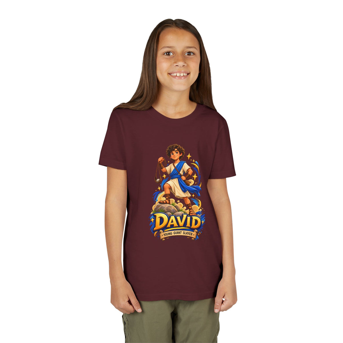 Youth Tee — “David” Biblical Kids Shirt (Courageous Little Hero)