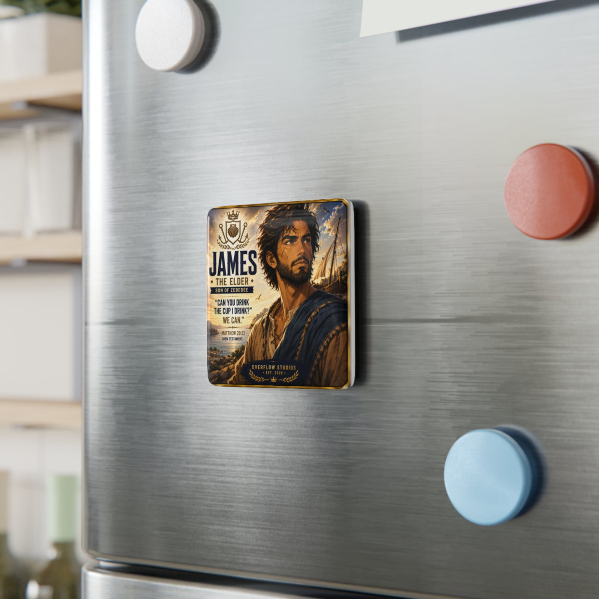 Porcelain Square Magnet — "James the Elder" Biblical Art Magnet (Matthew 20:22)