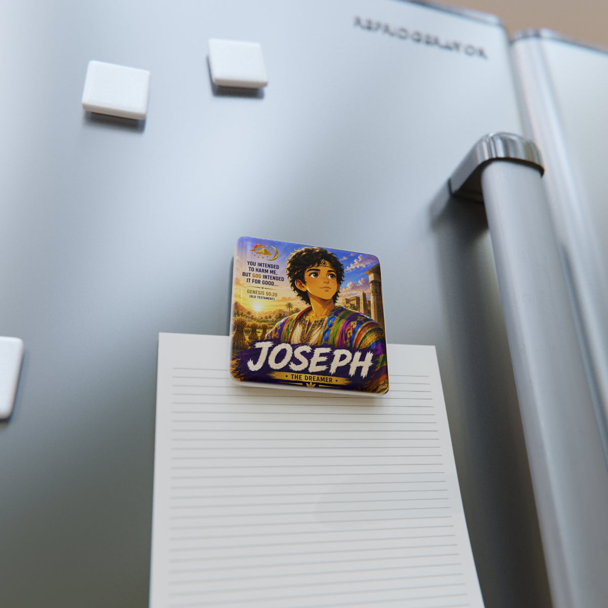 Joseph The Dreamer Porcelain Square Magnet — Inspirational Bible Verse (Genesis 50:20)