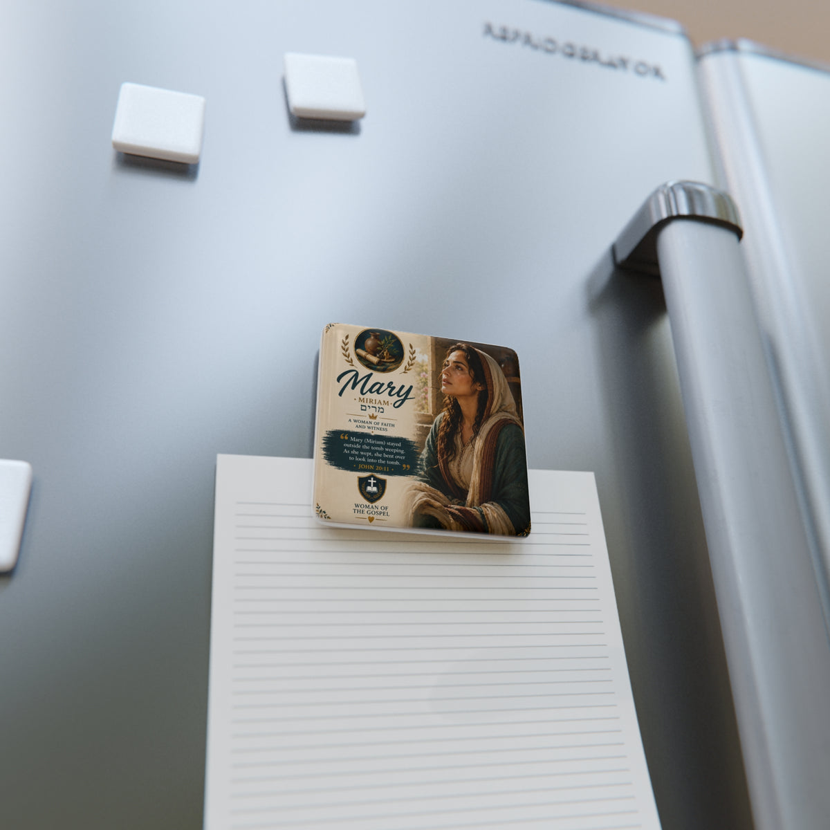Mary (Miriam) Porcelain Square Magnet — Inspirational Biblical Verse Gift