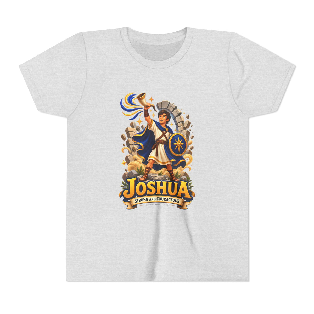 Joshua Kids T‑Shirt — ‘Strong and Courageous’ Biblical Warrior Youth Tee