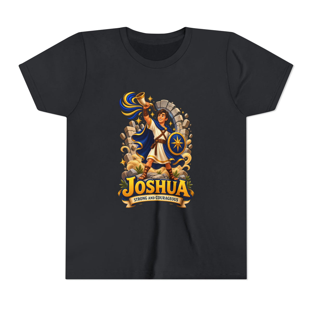 Joshua Kids T‑Shirt — ‘Strong and Courageous’ Biblical Warrior Youth Tee