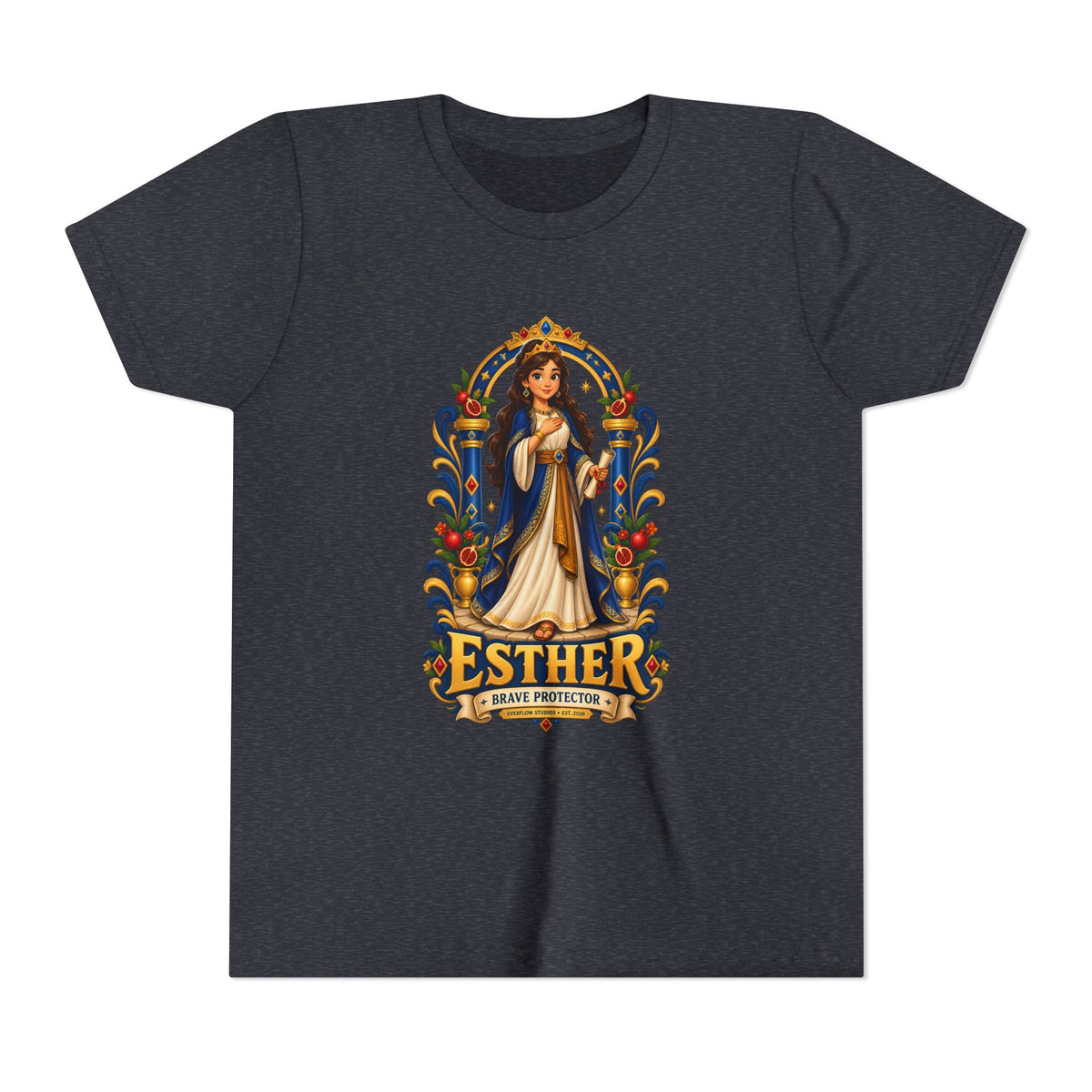 Youth Tee — "Esther" Illustrated Biblical Princess Graphic Shirt