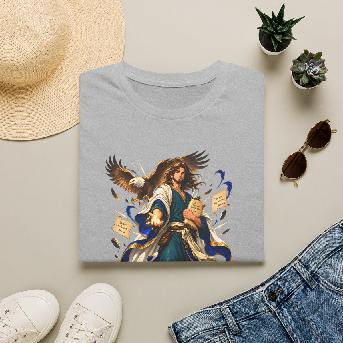 John T-Shirt — Inspirational Archangel Design with Eagle & Scrolls