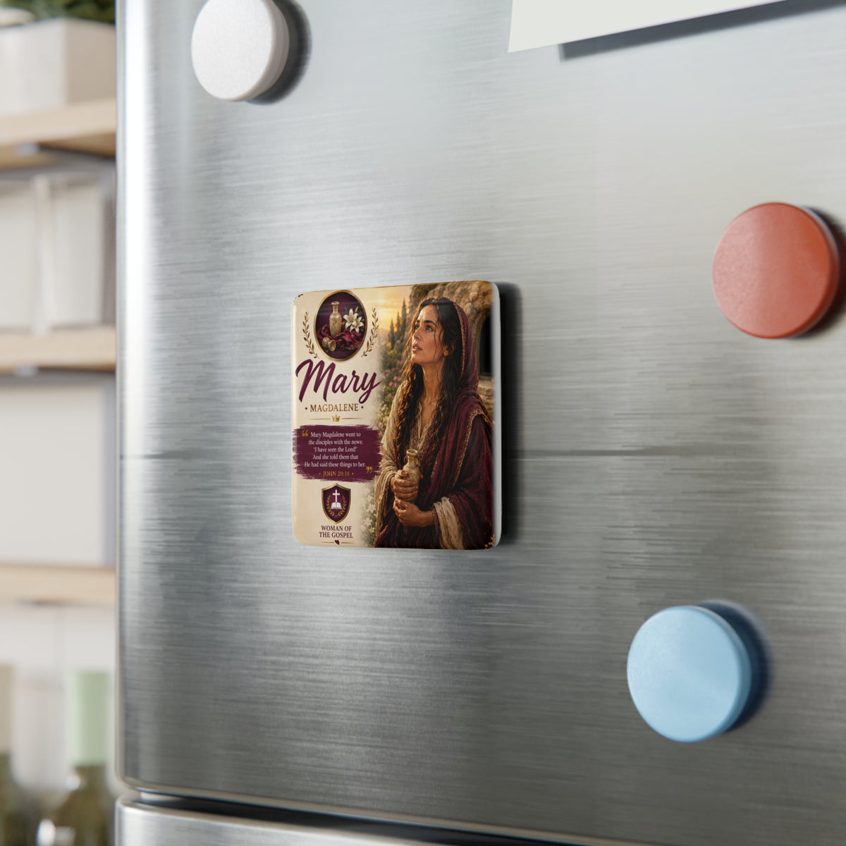 Mary Magdalene Porcelain Magnet — Religious Inspirational Square Magnet