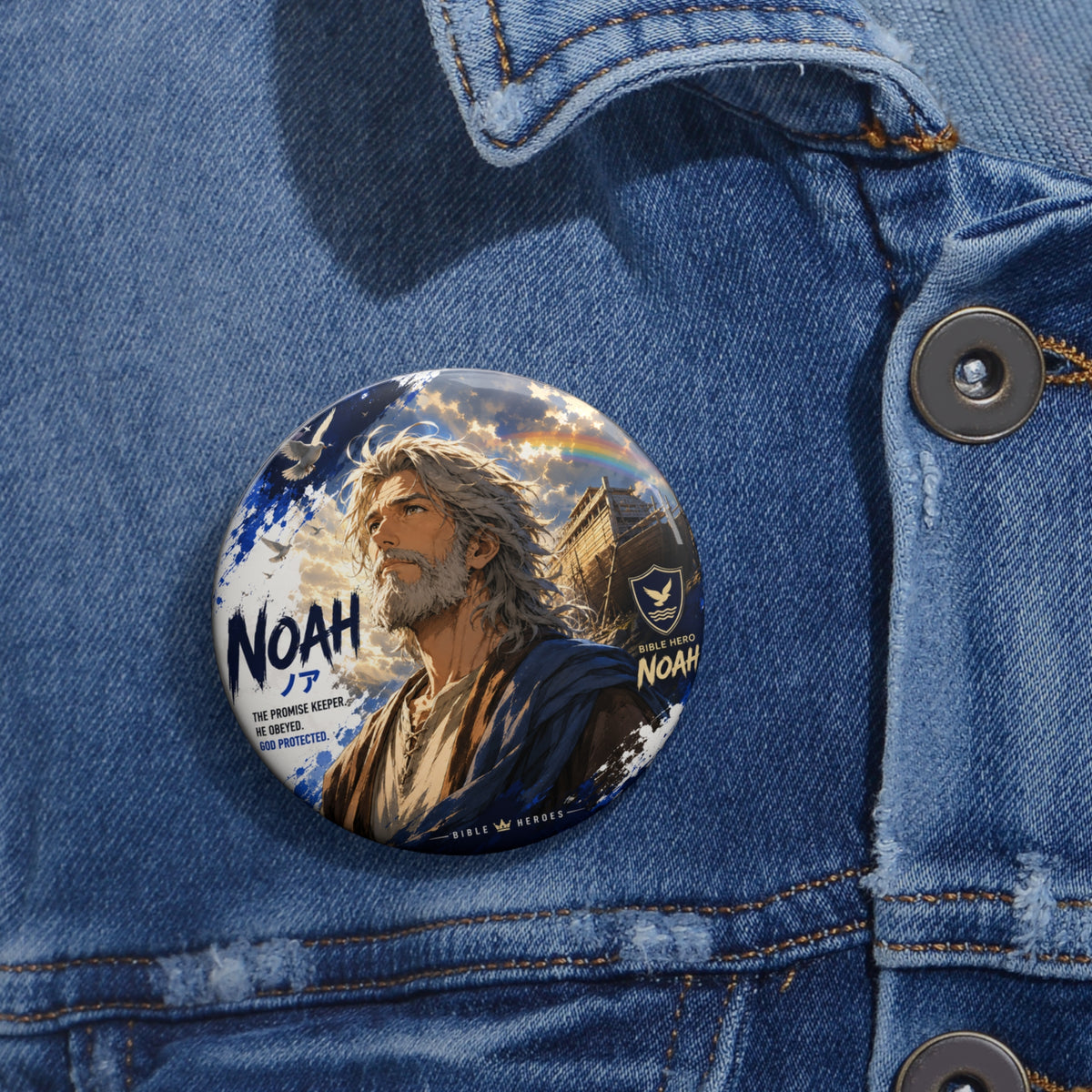 Noah Character Pin Button — Bible-Inspired Religious Badge