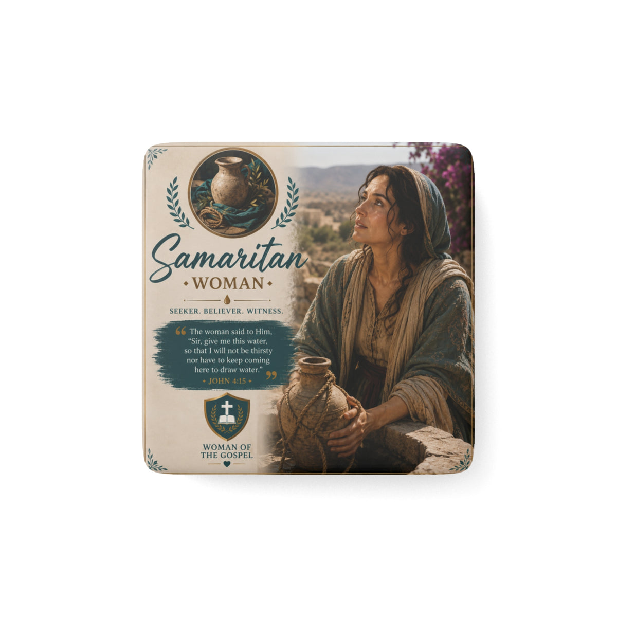 Samaritan Woman Porcelain Magnet — Bible Verse Religious Scripture Faith Decor