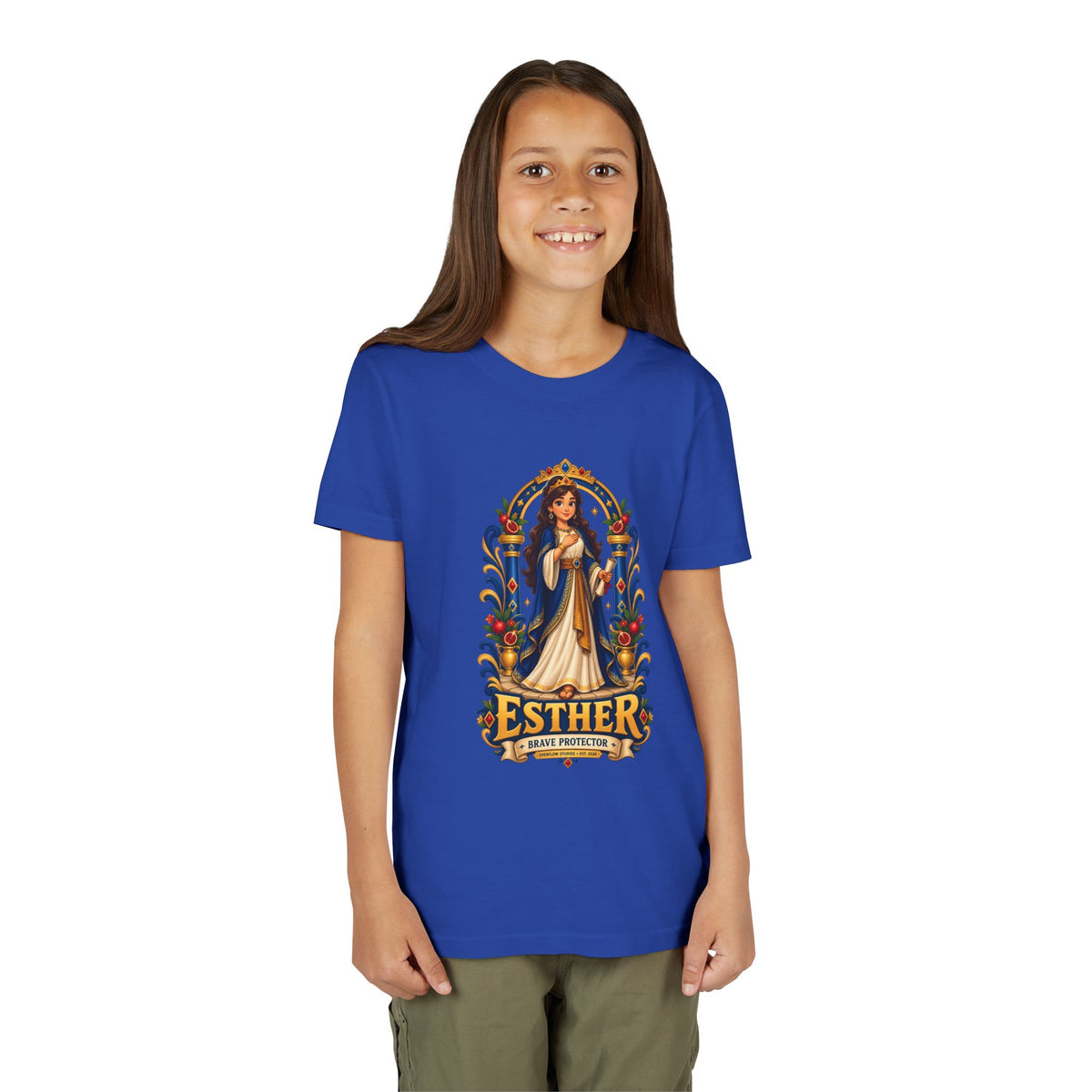 Youth Tee — "Esther" Illustrated Biblical Princess Graphic Shirt