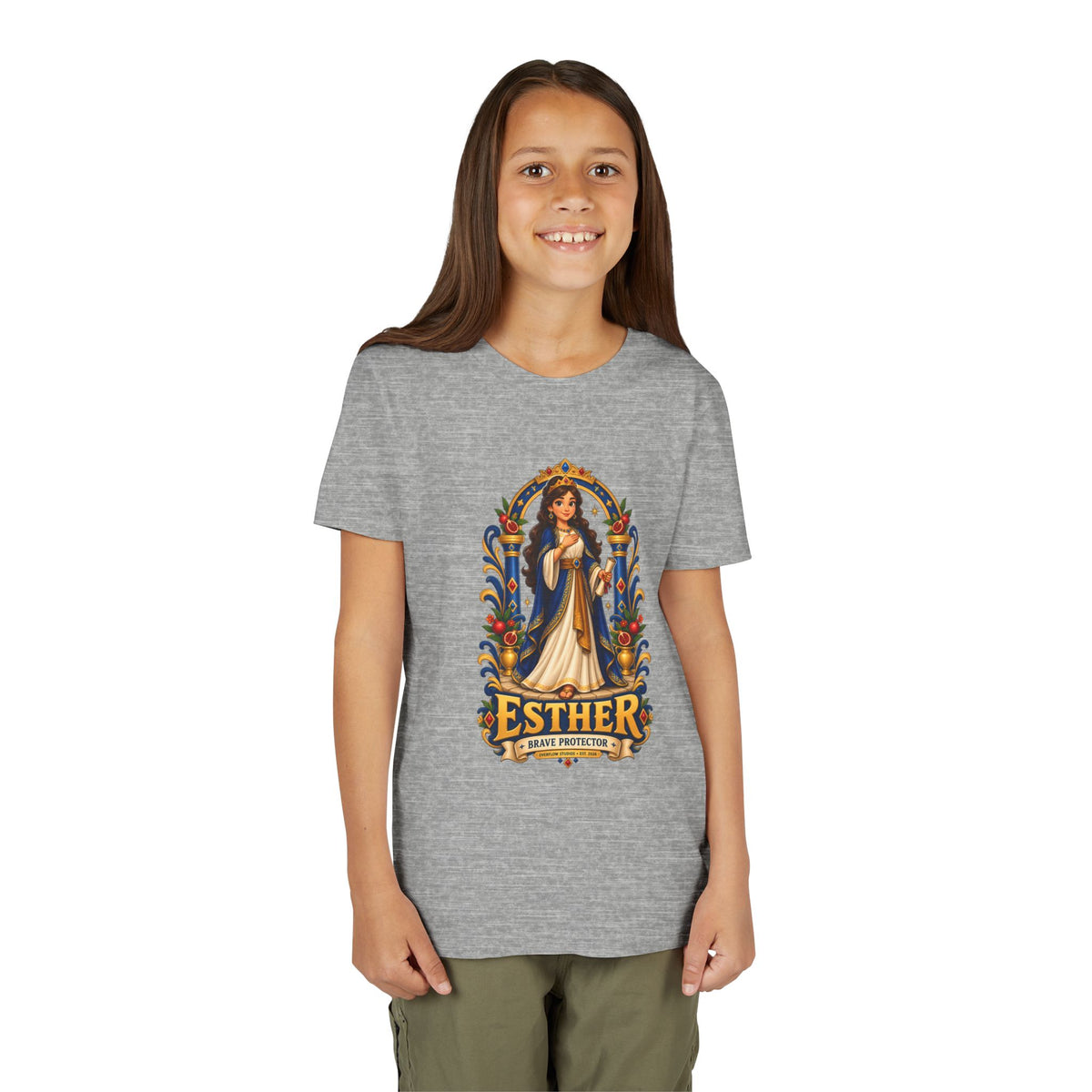 Youth Tee — "Esther" Illustrated Biblical Princess Graphic Shirt