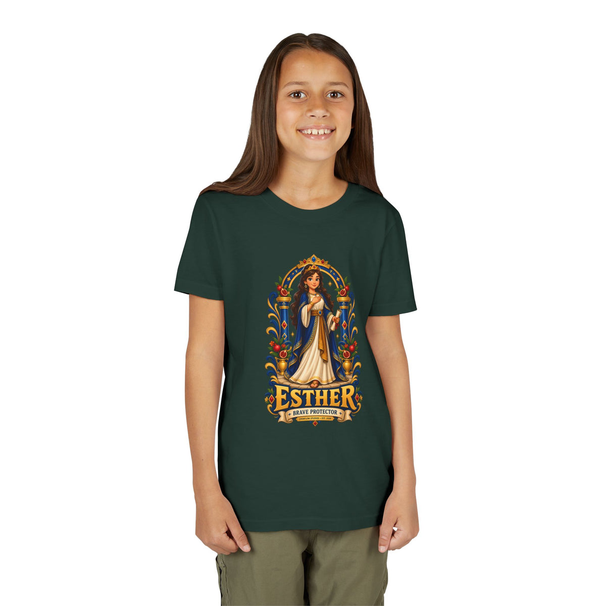 Youth Tee — "Esther" Illustrated Biblical Princess Graphic Shirt