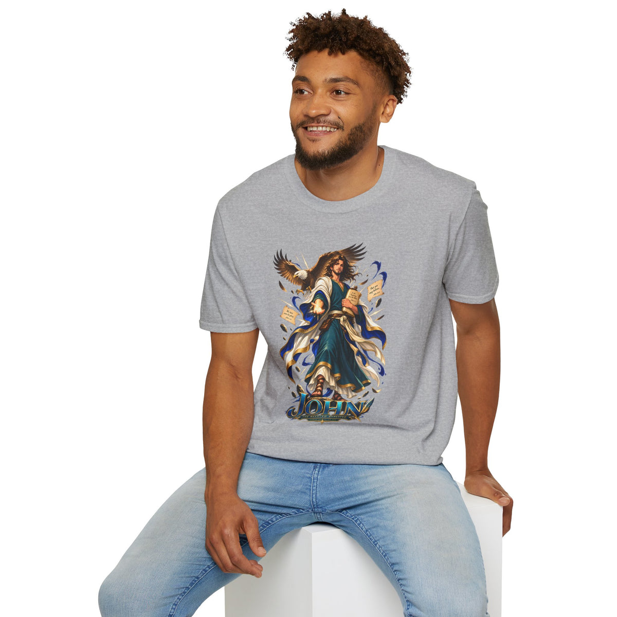 John T-Shirt — Inspirational Archangel Design with Eagle & Scrolls