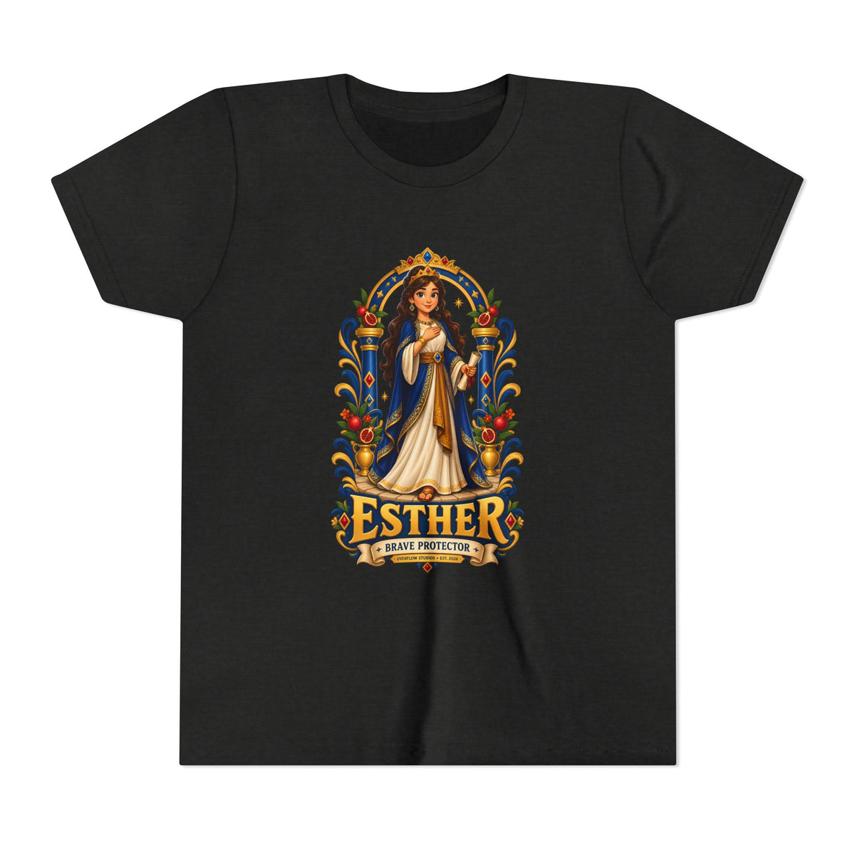 Youth Tee — "Esther" Illustrated Biblical Princess Graphic Shirt