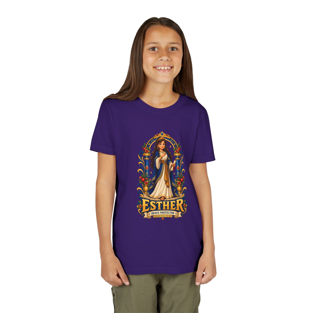 Youth Tee — "Esther" Illustrated Biblical Princess Graphic Shirt