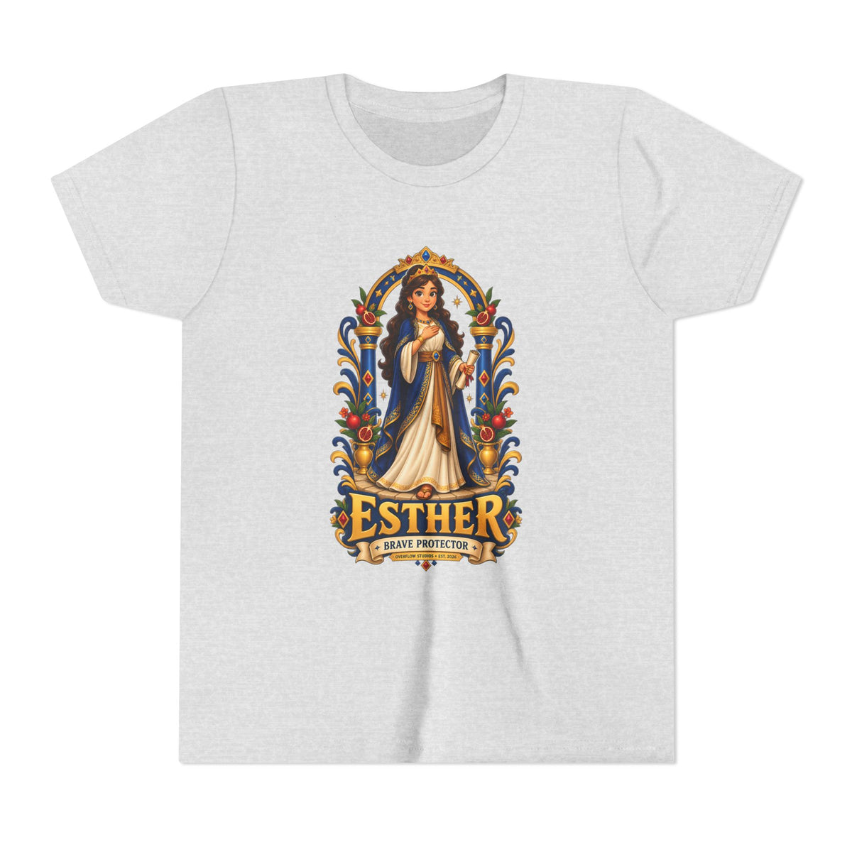 Youth Tee — "Esther" Illustrated Biblical Princess Graphic Shirt