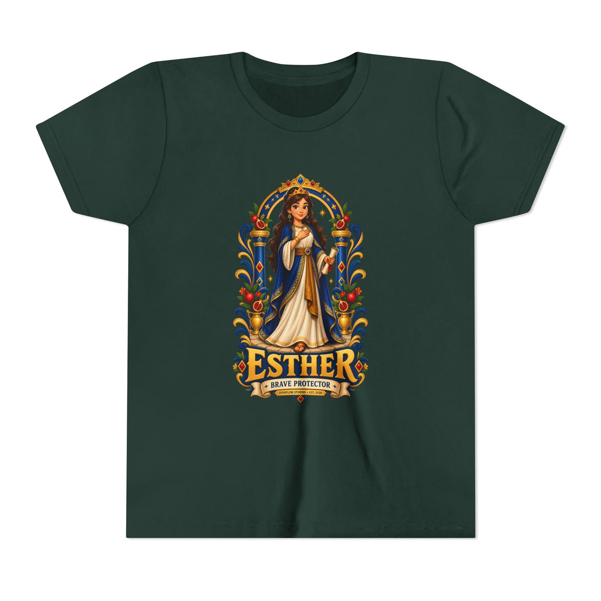 Youth Tee — "Esther" Illustrated Biblical Princess Graphic Shirt