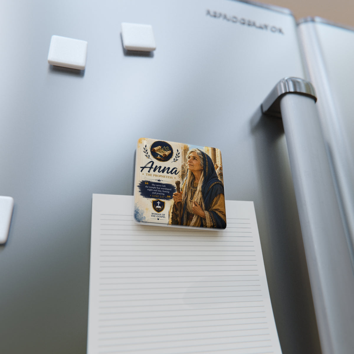 Anna the Prophetess Porcelain Square Magnet – Biblical Woman of the Gospel Keepsake