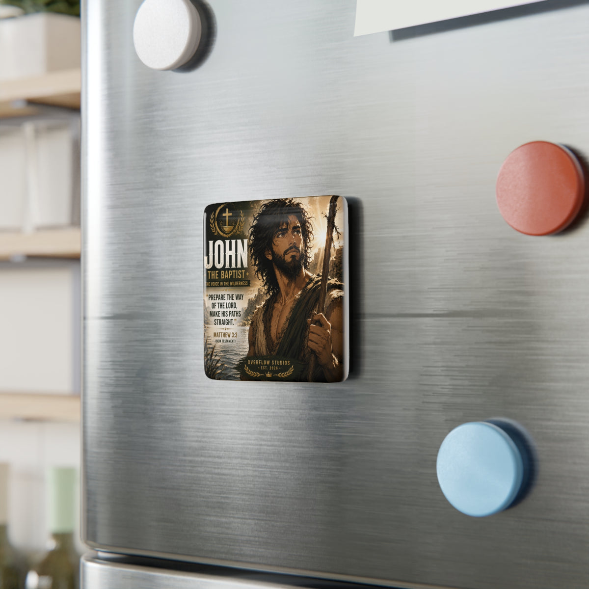 John the Baptist Porcelain Square Magnet — Biblical Matthew 3:3 Inspirational Religious Decor