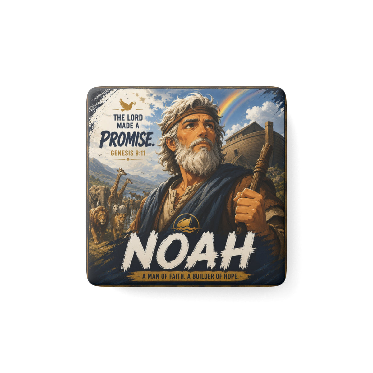 Noah Porcelain Magnet — "The Lord Made a Promise" Square Faith Magnet