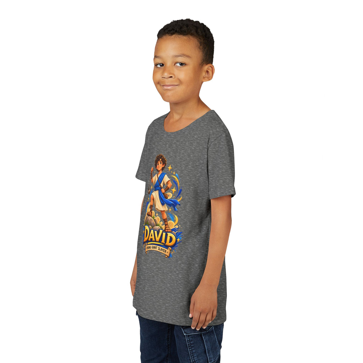 Youth Tee — “David” Biblical Kids Shirt (Courageous Little Hero)