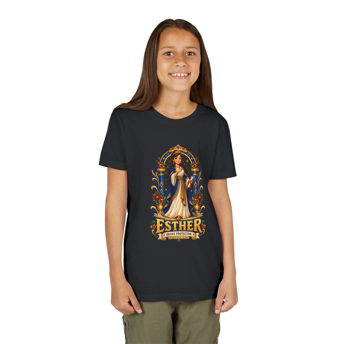 Youth Tee — "Esther" Illustrated Biblical Princess Graphic Shirt